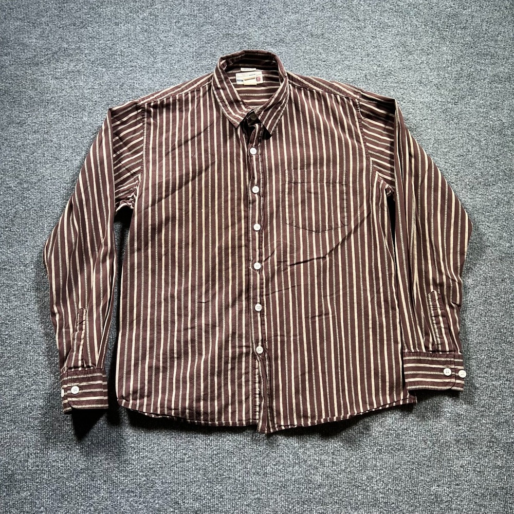 BKE Button-Up Shirt Mens L Brown Cotton Striped Cowboy Fishing Travel Streetwear